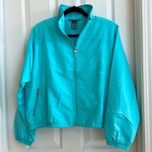 NWT Koret Women’s petite large Aqua Mist lightweight zip jacket.